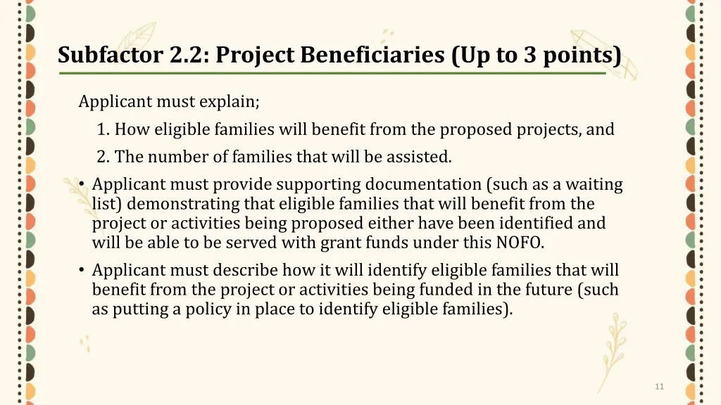 subfactor 2 2 project beneficiaries up to 3 points