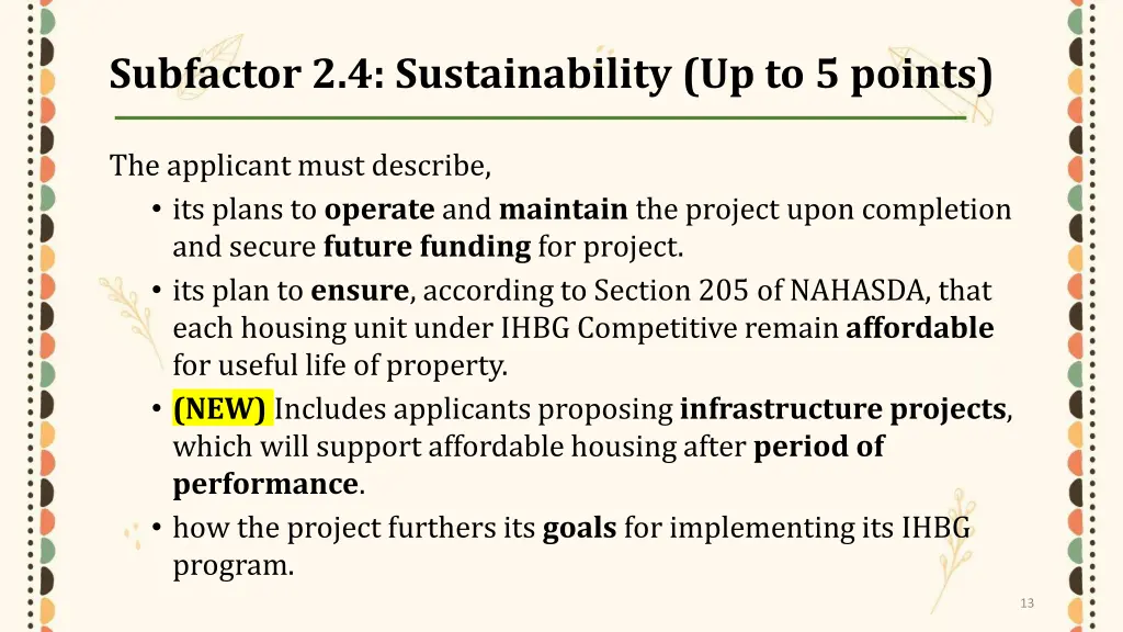 subfactor 2 4 sustainability up to 5 points