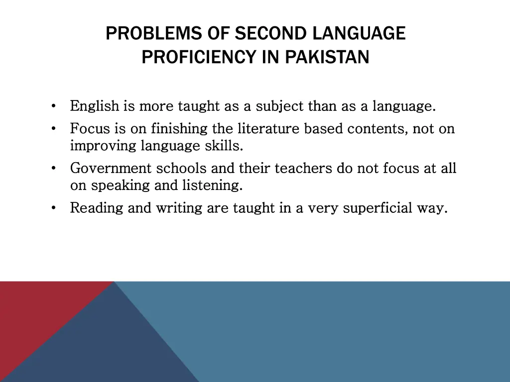 problems of second language proficiency