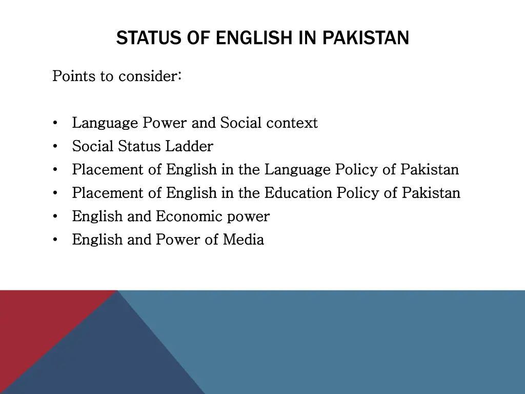 status of english in pakistan