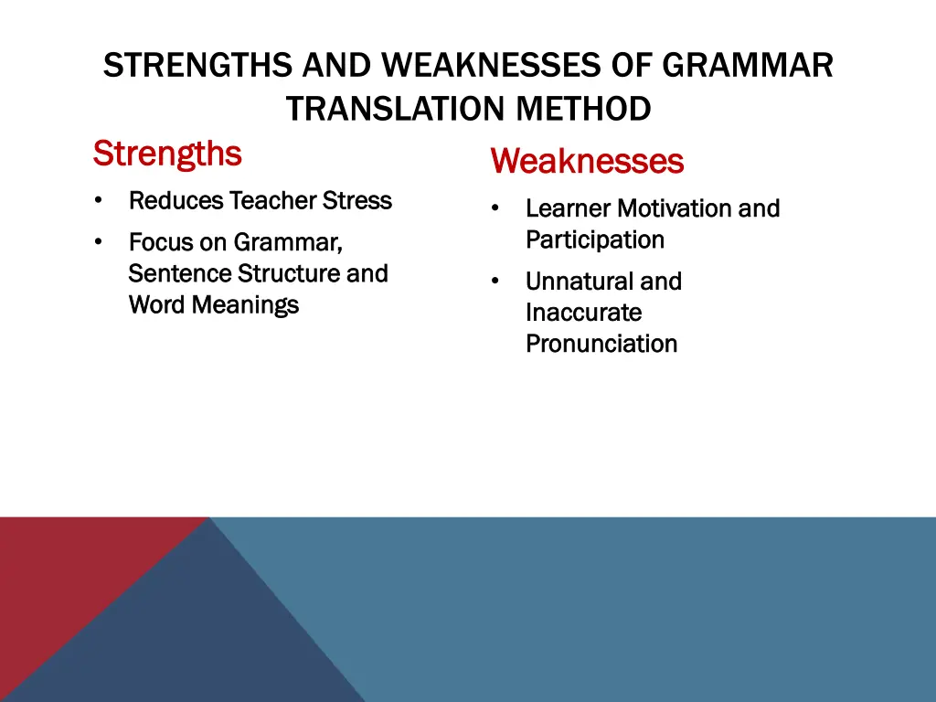 strengths and weaknesses of grammar translation