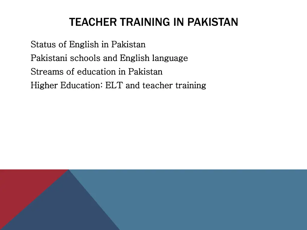 teacher training in pakistan