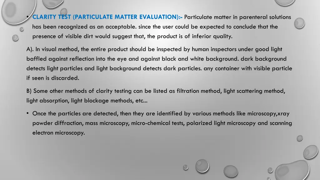 clarity test particulate matter evaluation