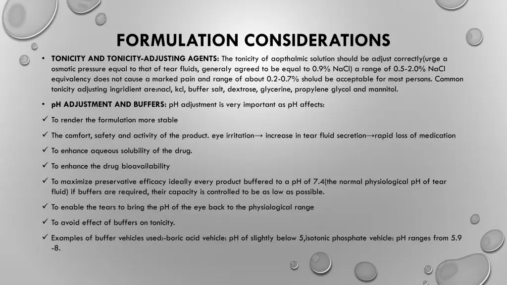 formulation considerations tonicity and tonicity