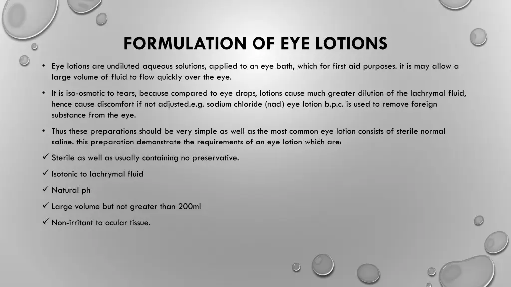 formulation of eye lotions