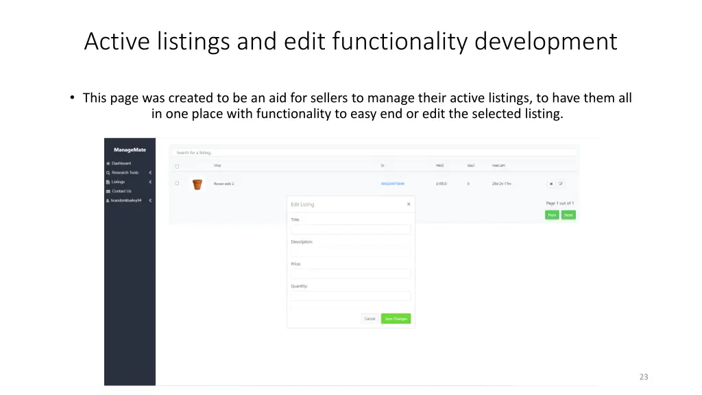 active listings and edit functionality development