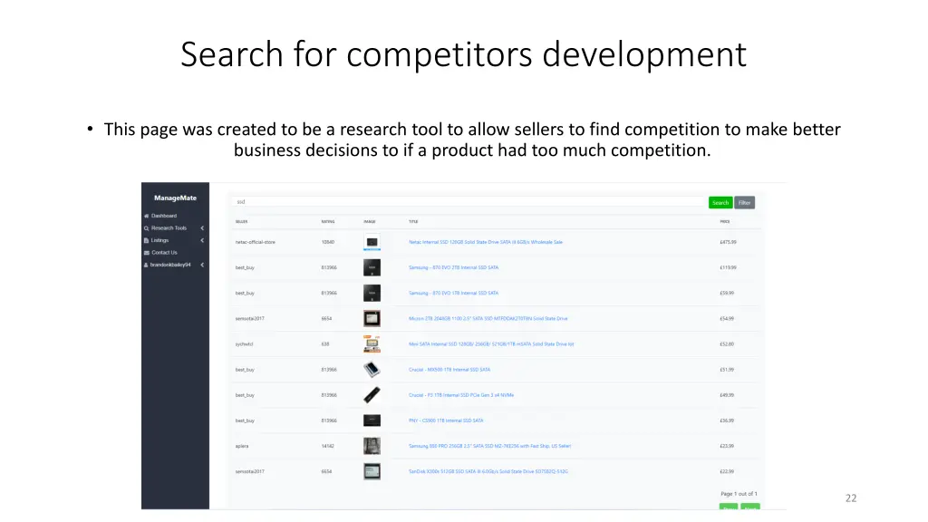 search for competitors development