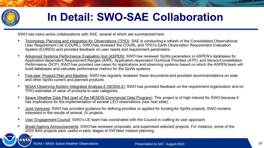 in detail swo sae collaboration