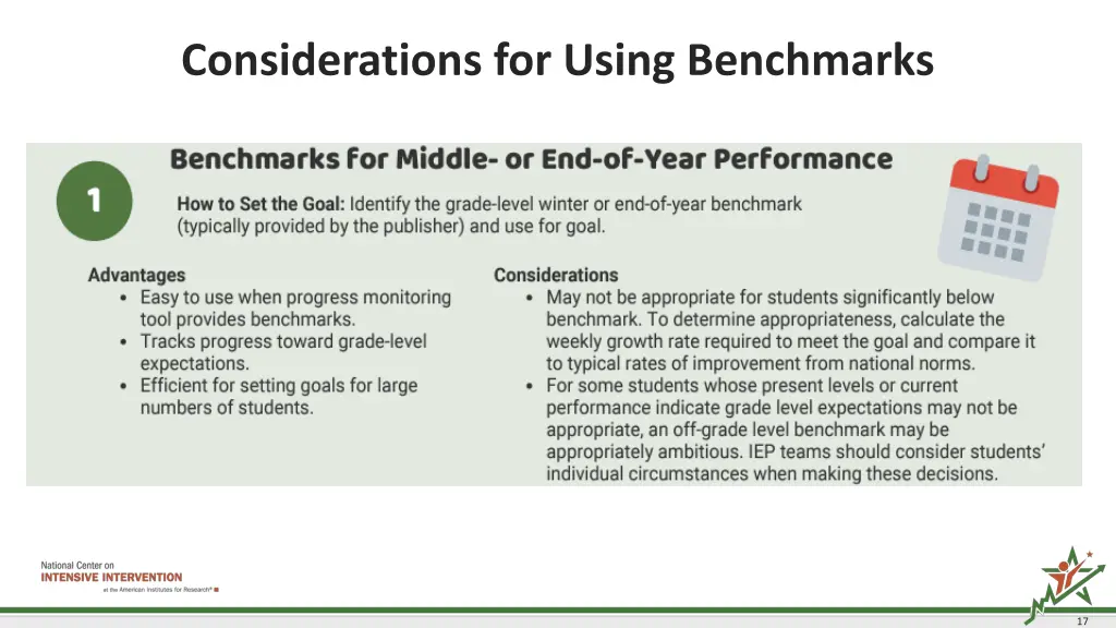 considerations for using benchmarks