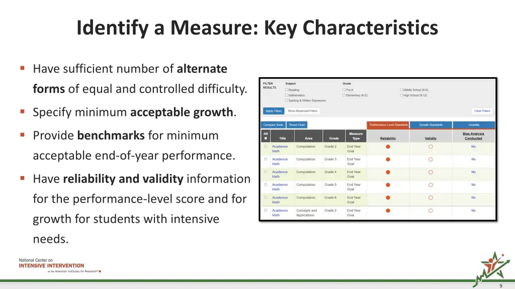 identify a measure key characteristics