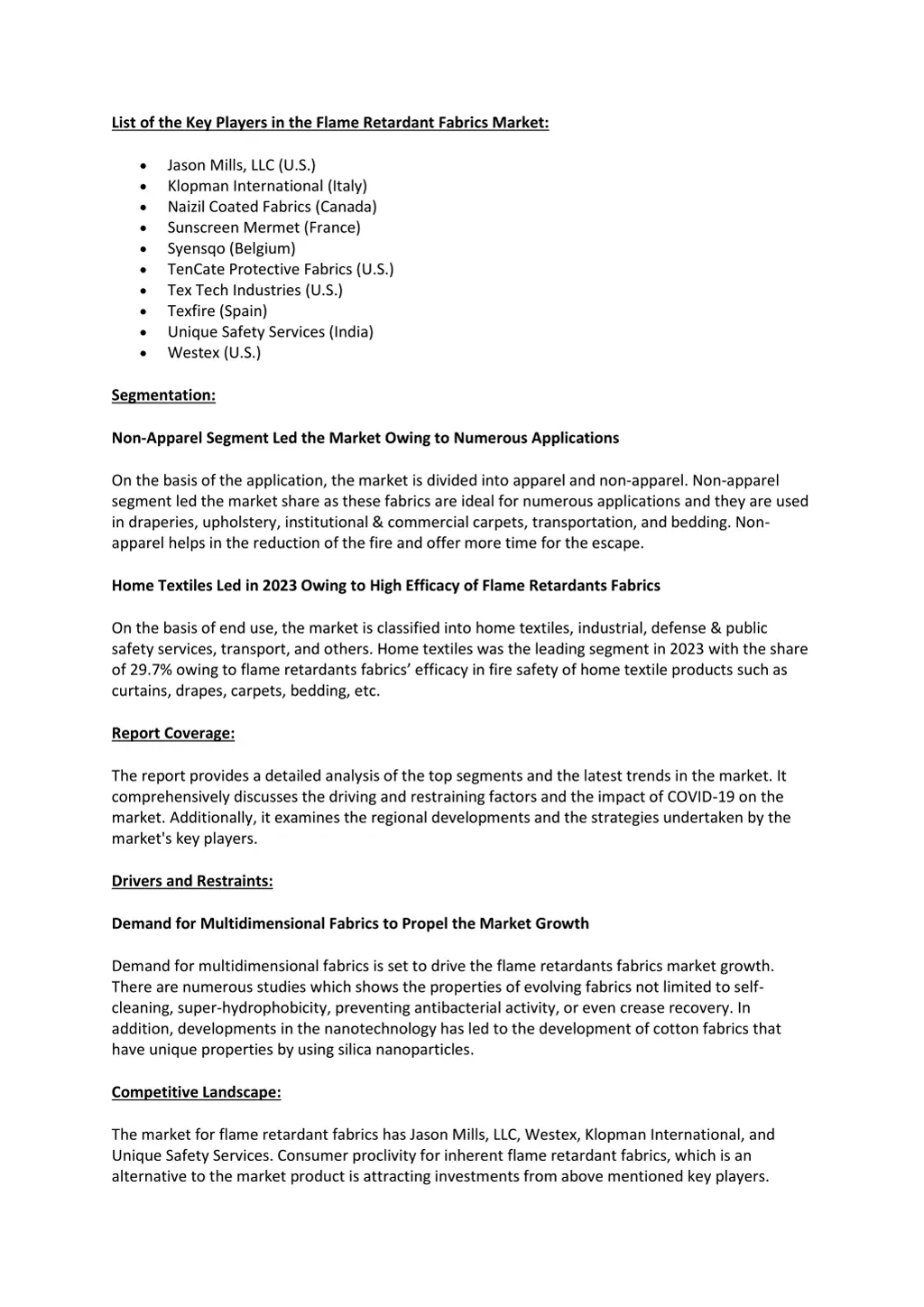 list of the key players in the flame retardant