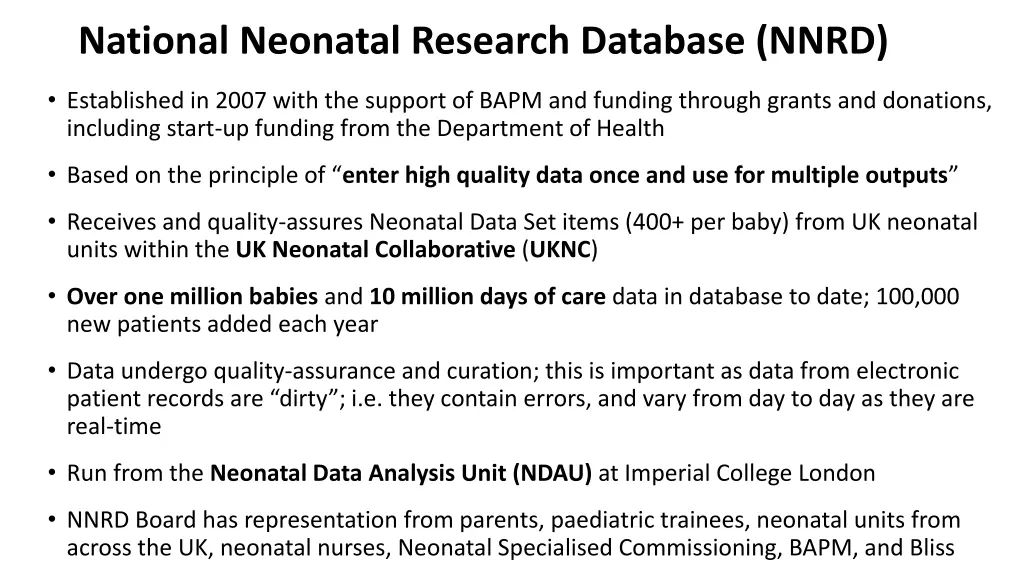 national neonatal research database nnrd