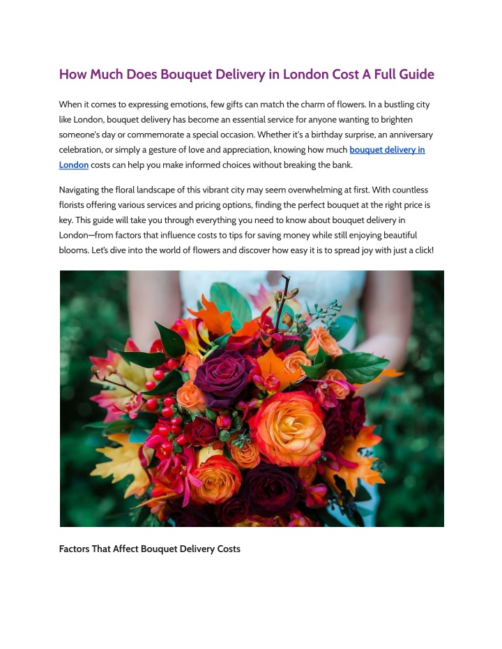 how much does bouquet delivery in london cost
