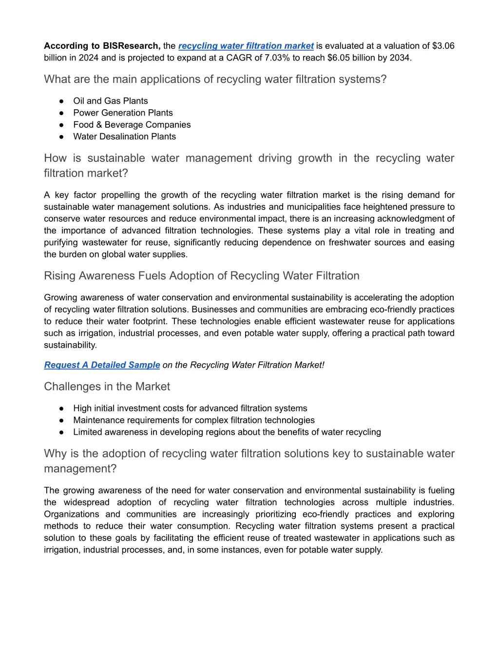 according to bisresearch the recycling water