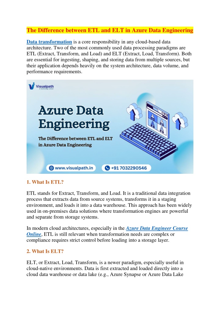 the difference between etl and elt in azure data