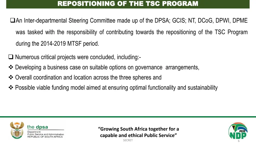 repositioning of the tsc program repositioning