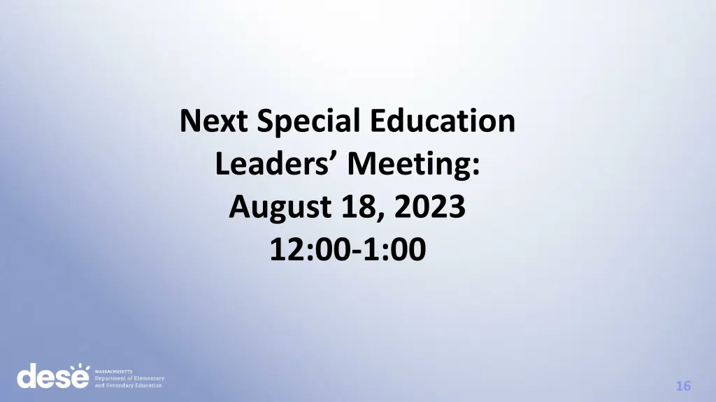 next special education leaders meeting august