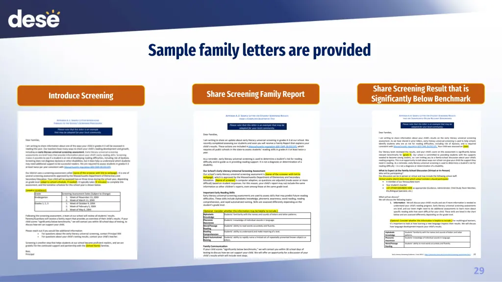 sample family letters are provided