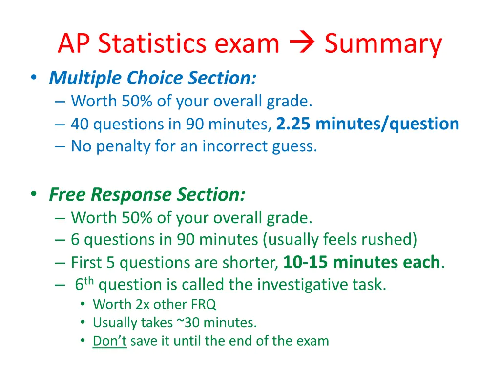 ap statistics exam summary multiple choice