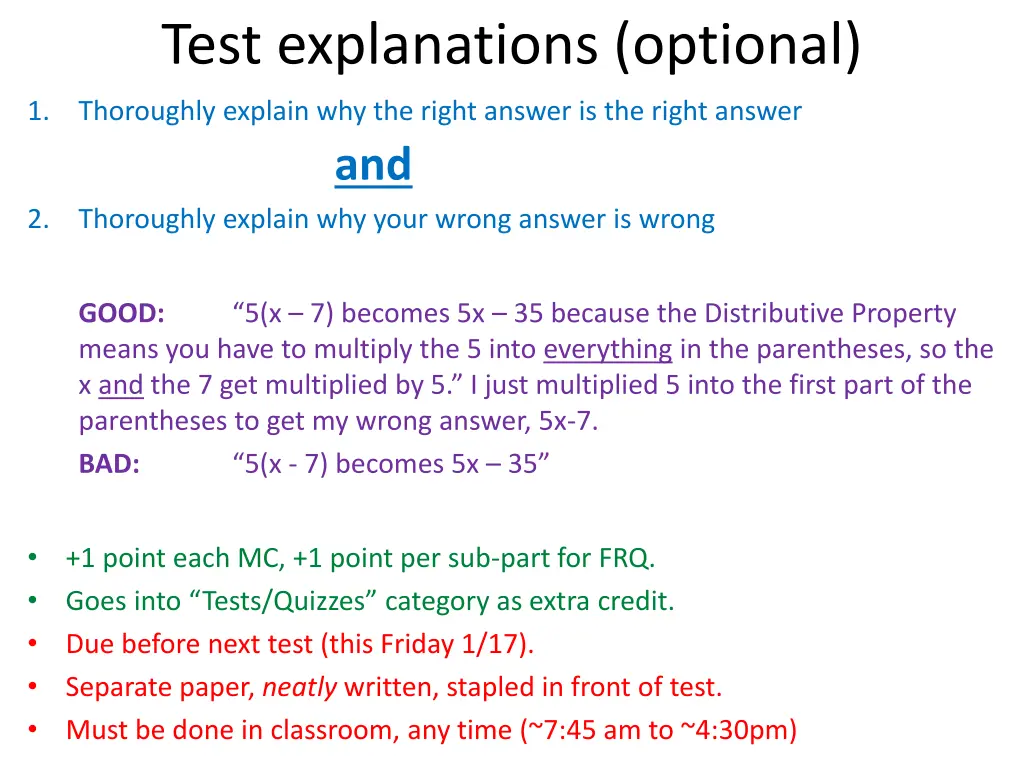 test explanations optional thoroughly explain