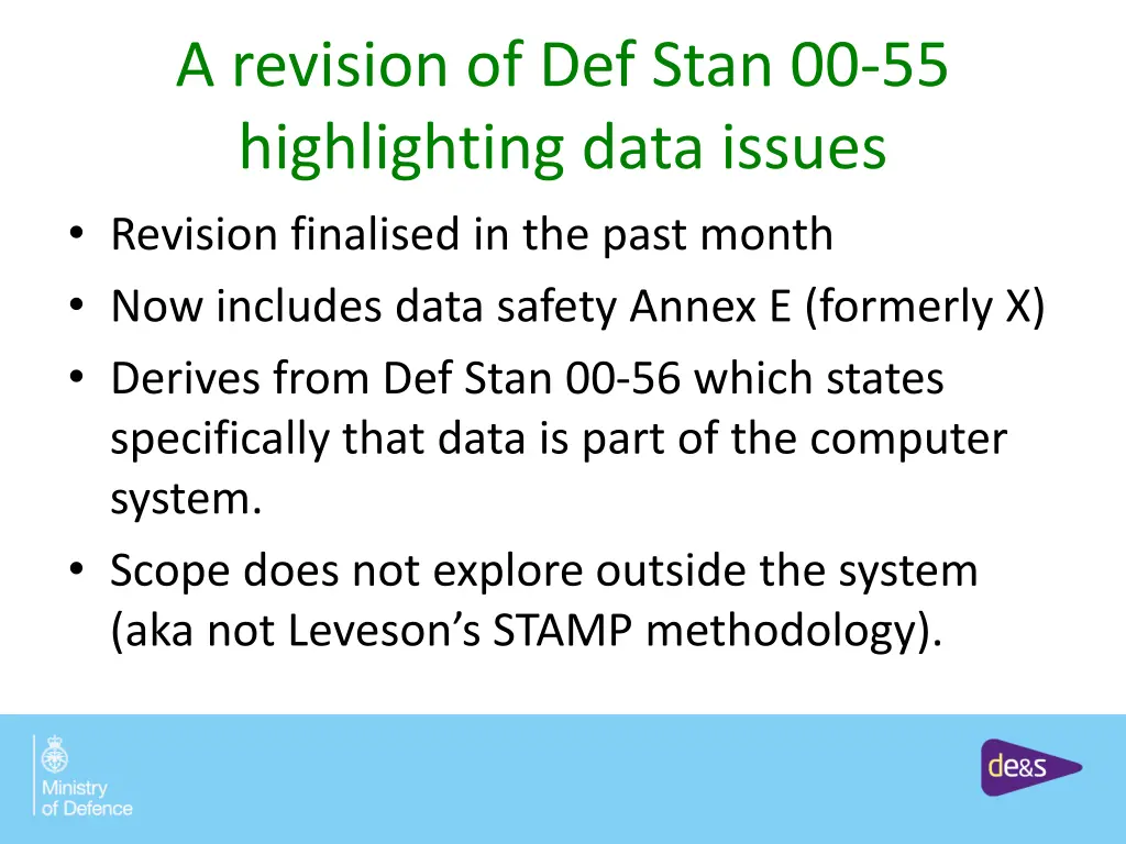 a revision of def stan 00 55 highlighting data