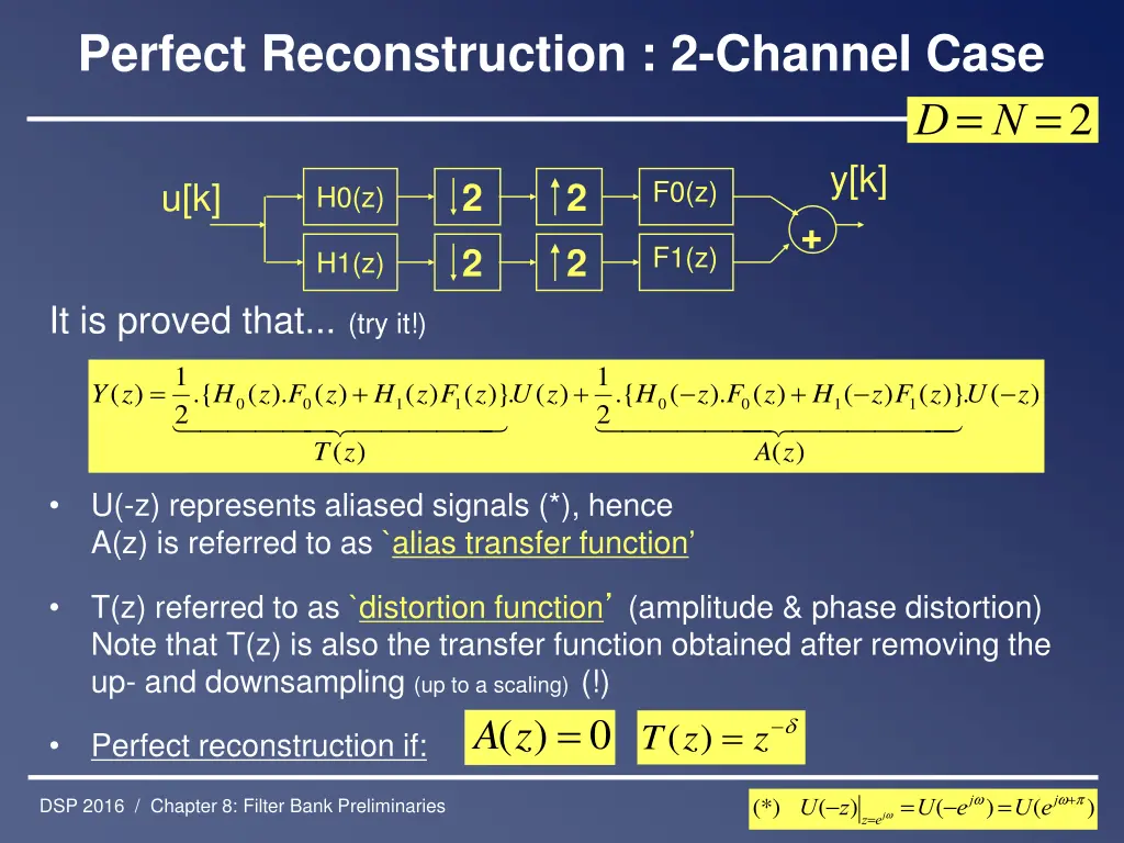 perfect reconstruction 2 channel case