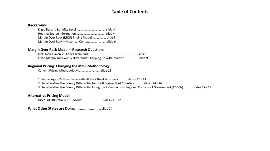 table of contents