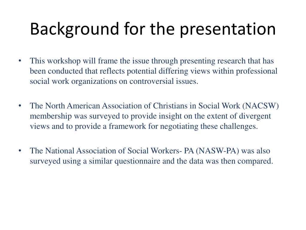 background for the presentation