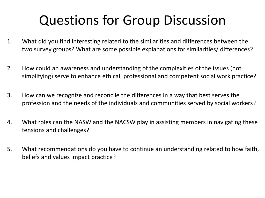 questions for group discussion