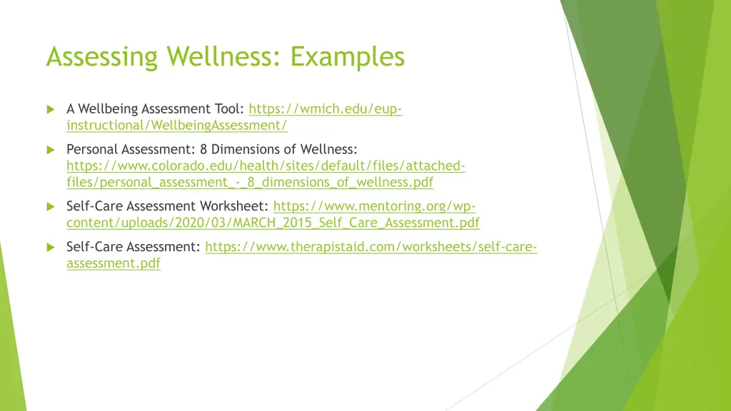 assessing wellness examples