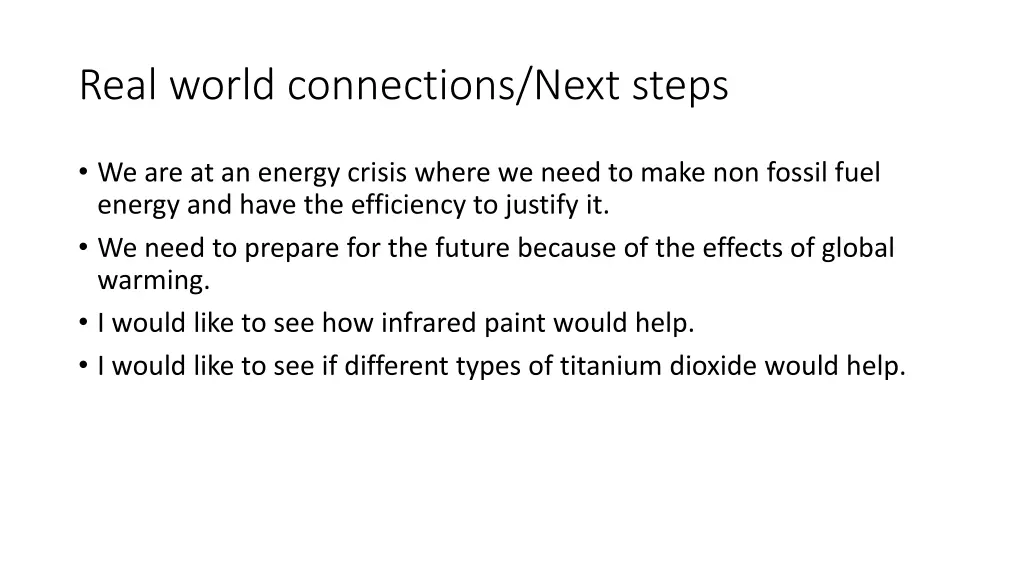 real world connections next steps