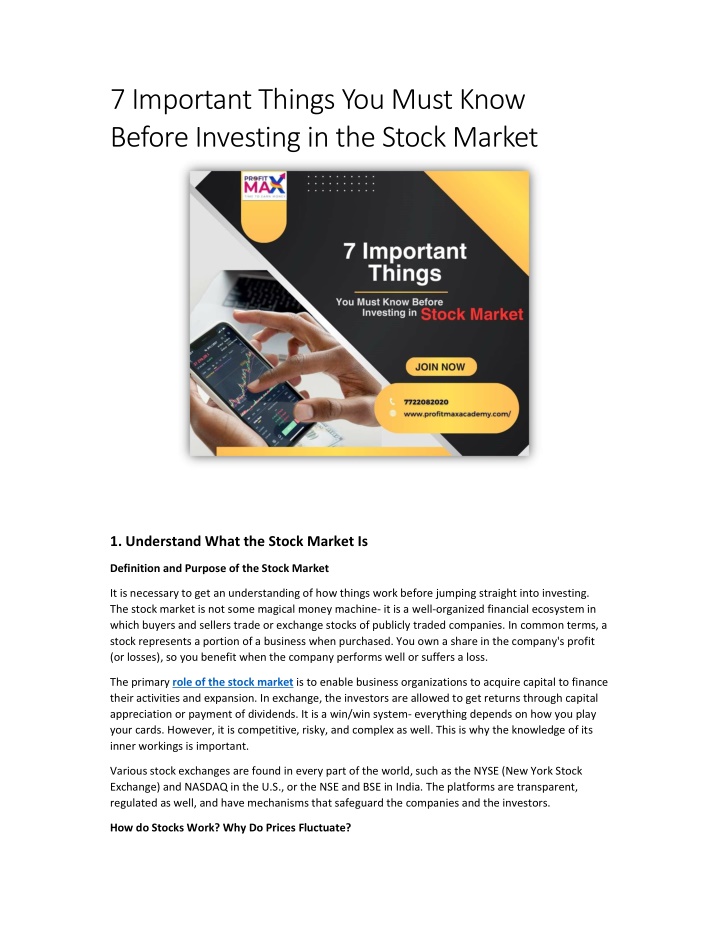 7 important things you must know before investing