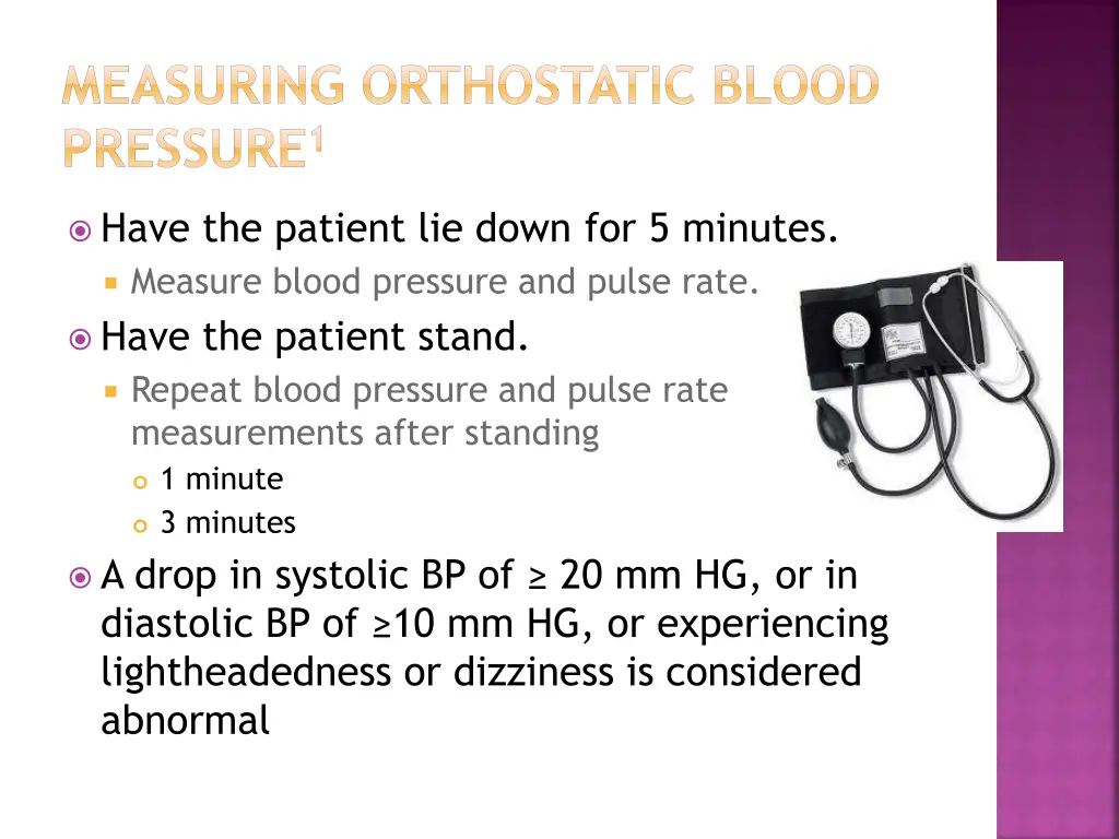 measuring orthostatic blood pressure 1