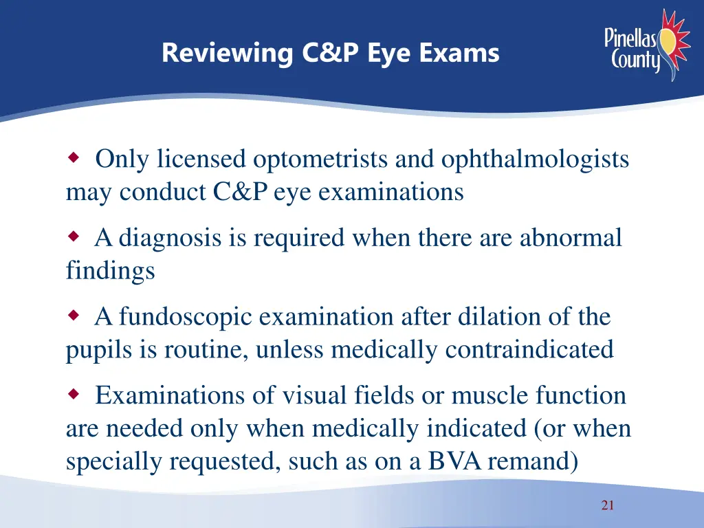 reviewing c p eye exams