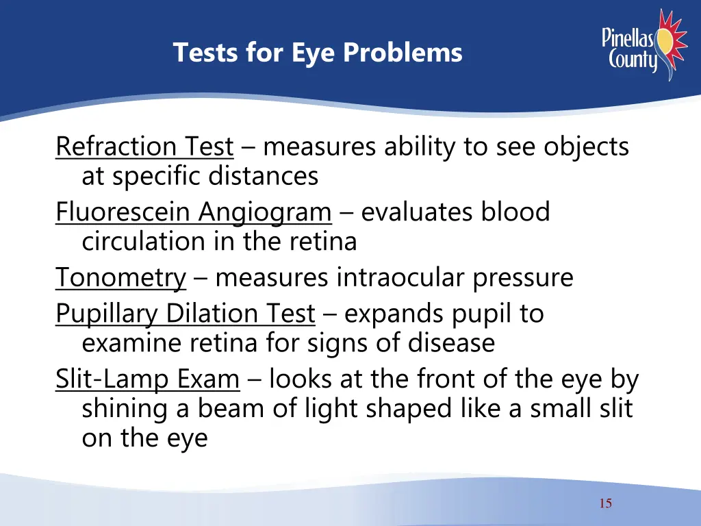 tests for eye problems