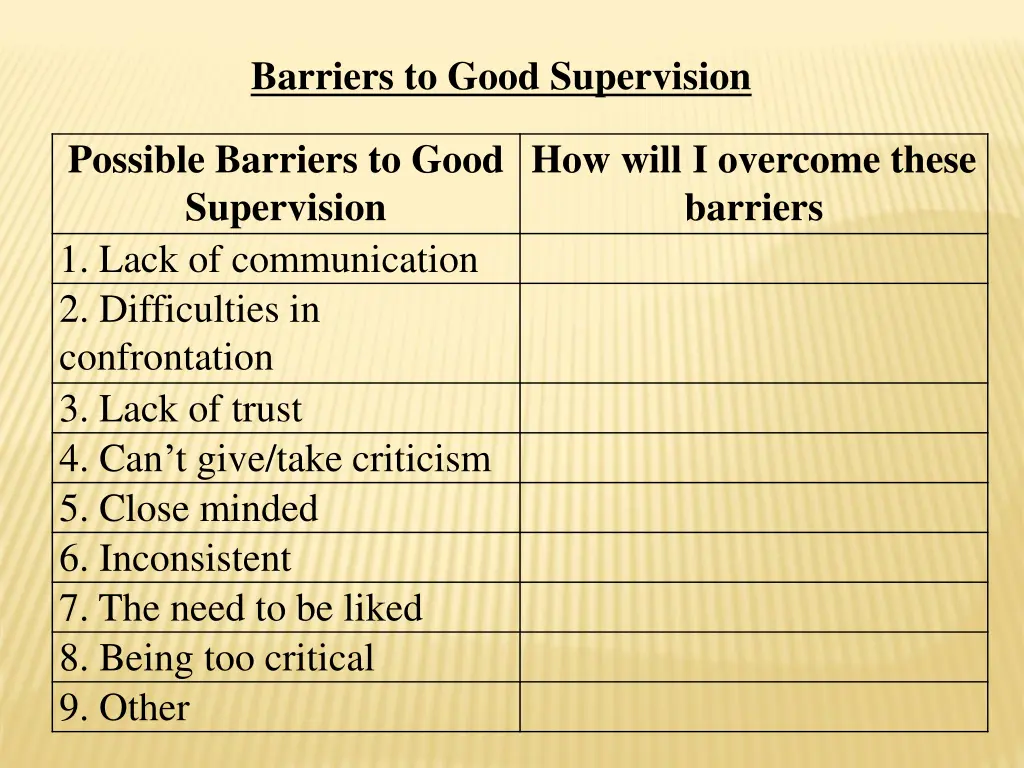 barriers to good supervision