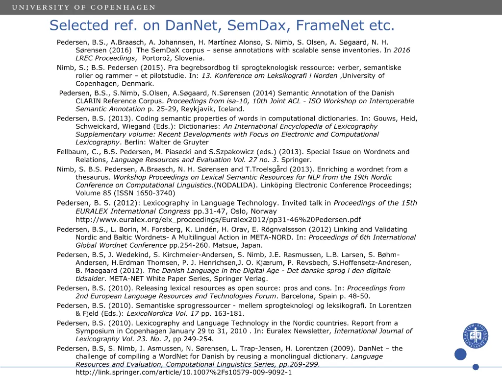 selected ref on dannet semdax framenet etc