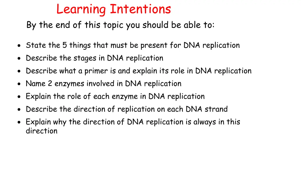 learning intentions by the end of this topic