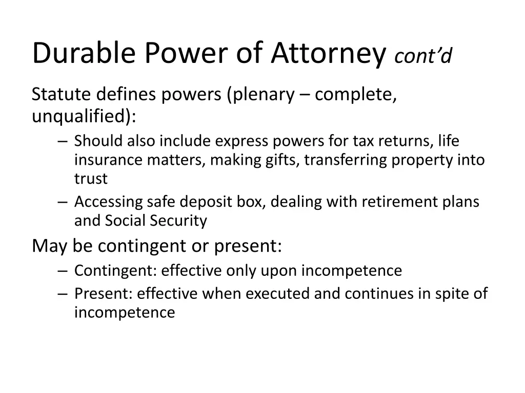durable power of attorney cont d