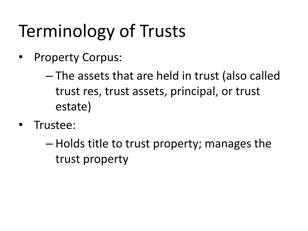terminology of trusts
