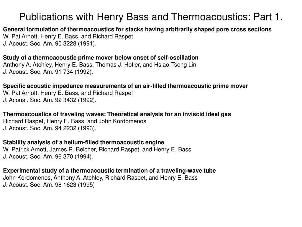 publications with henry bass and thermoacoustics