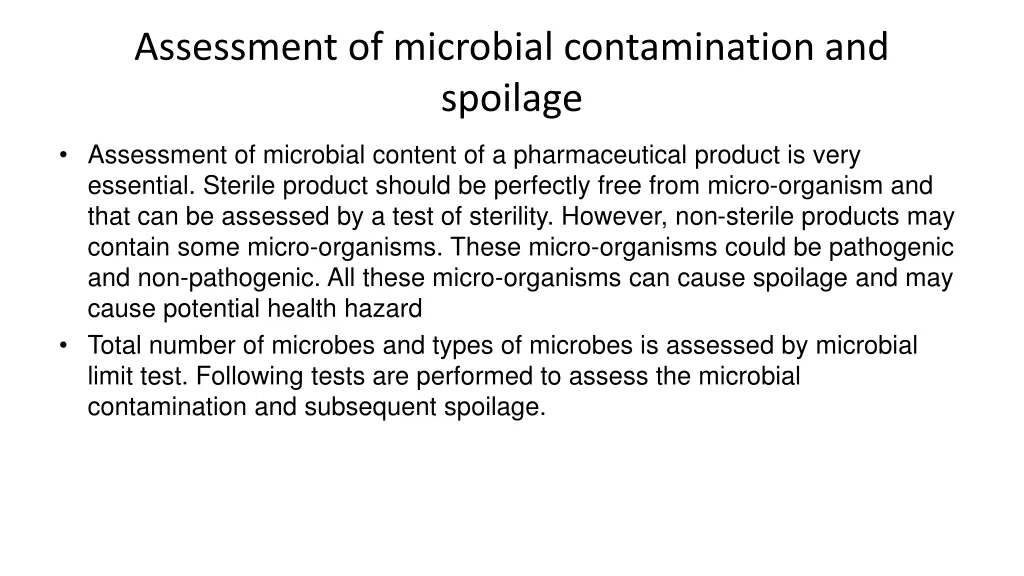 assessment of microbial contamination and spoilage