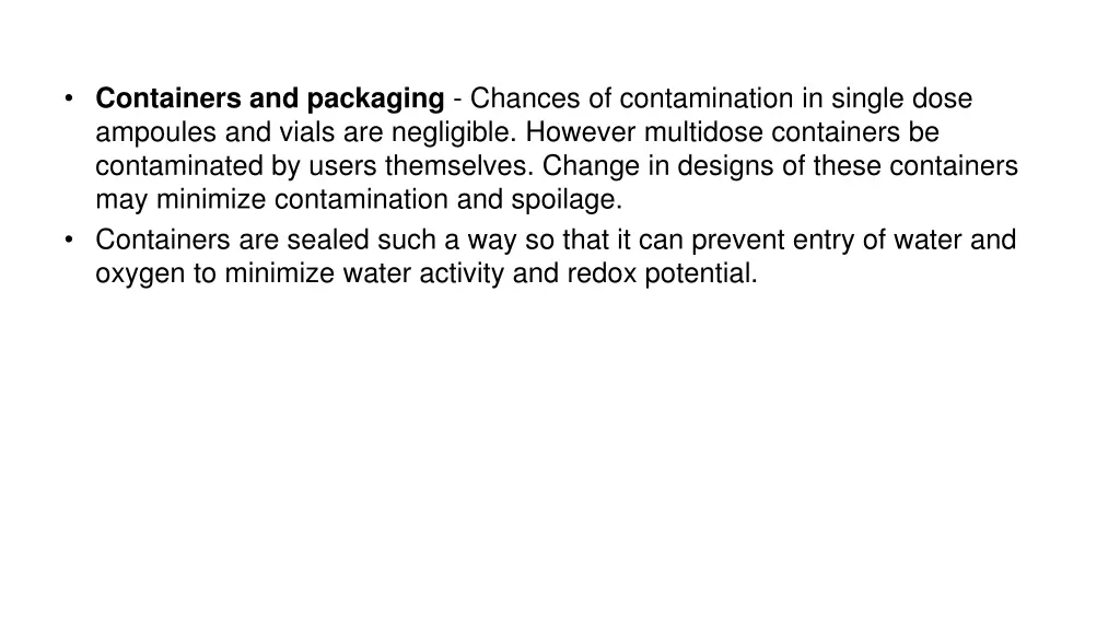 containers and packaging chances of contamination