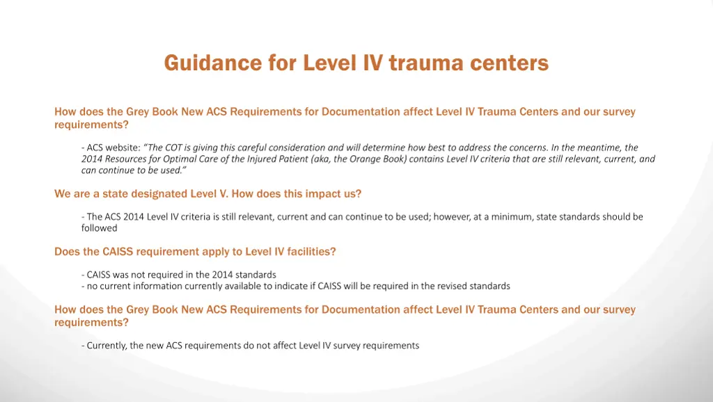 guidance for level iv trauma centers