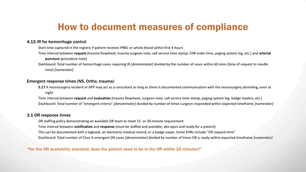 how to document measures of compliance