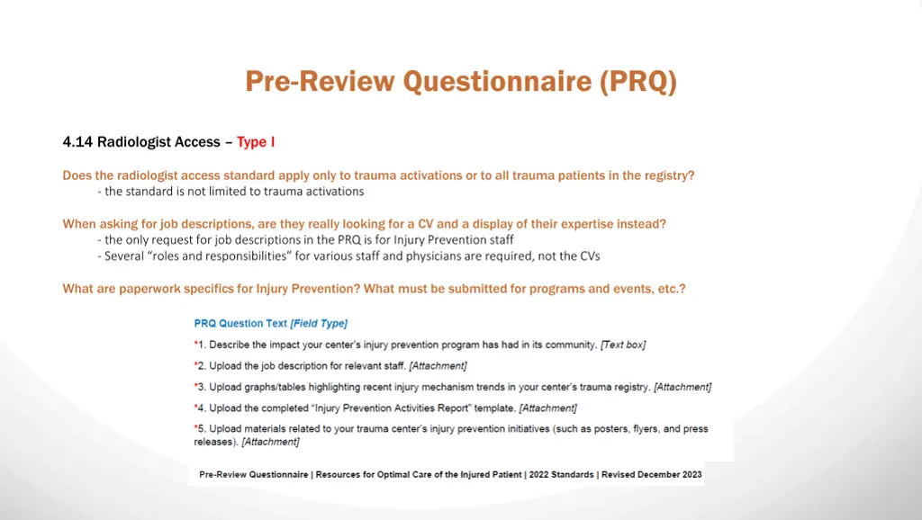 pre review questionnaire prq