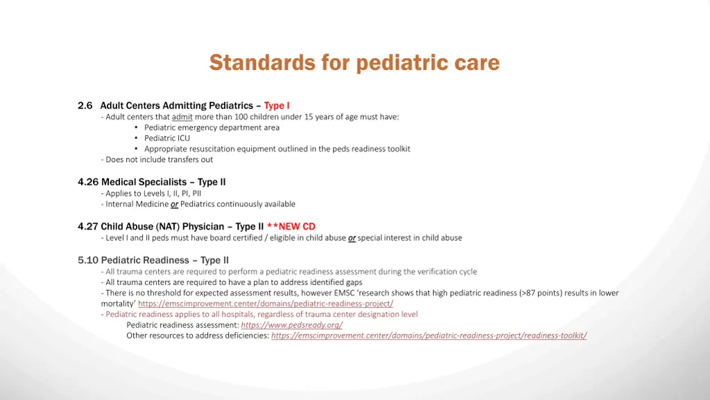 standards for pediatric care