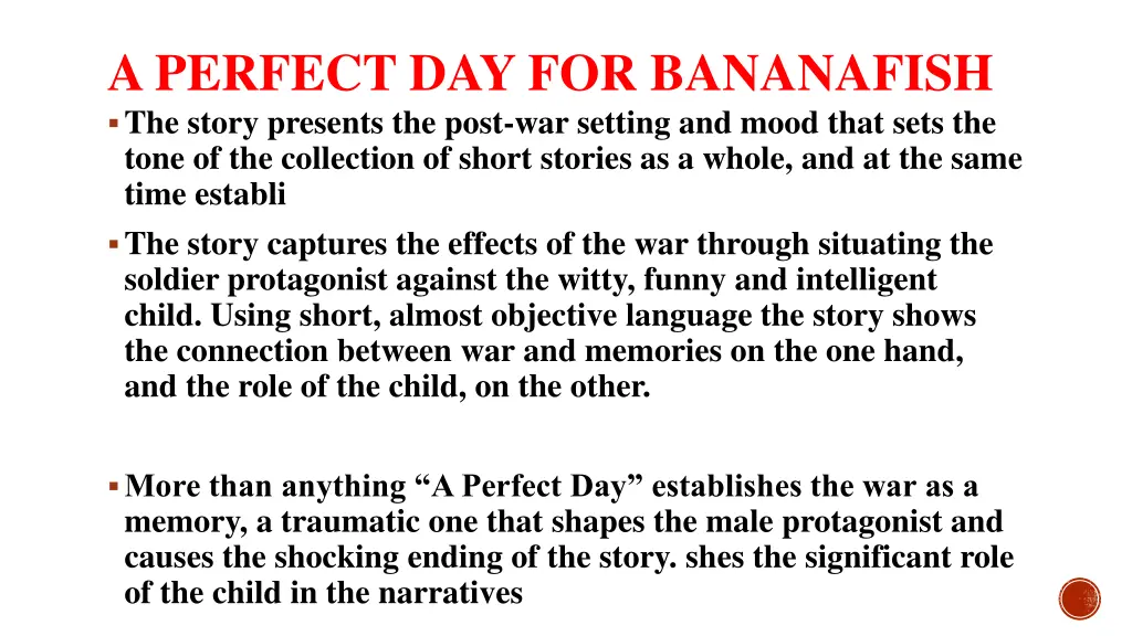 a perfect day for bananafish the story presents