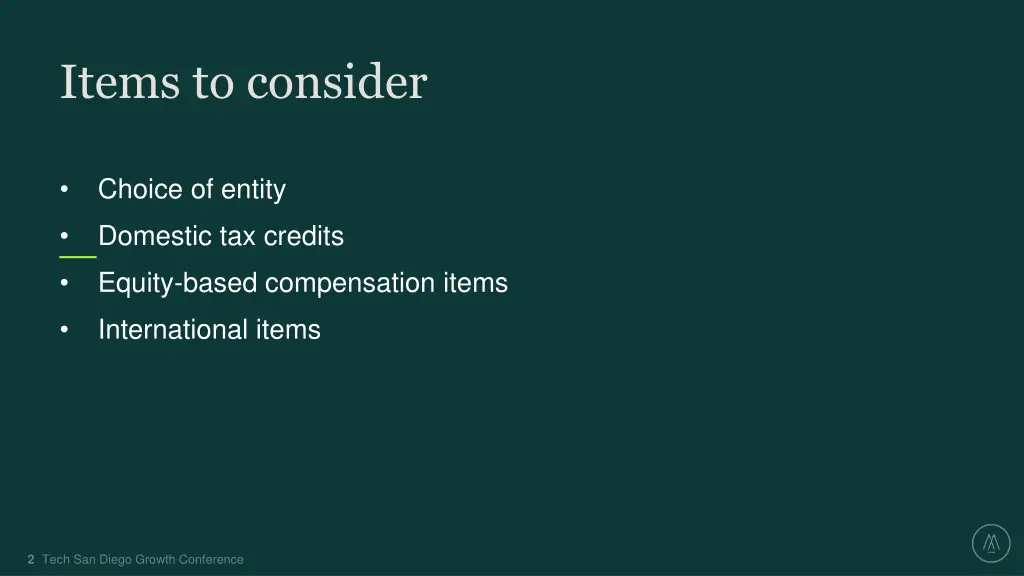 items to consider