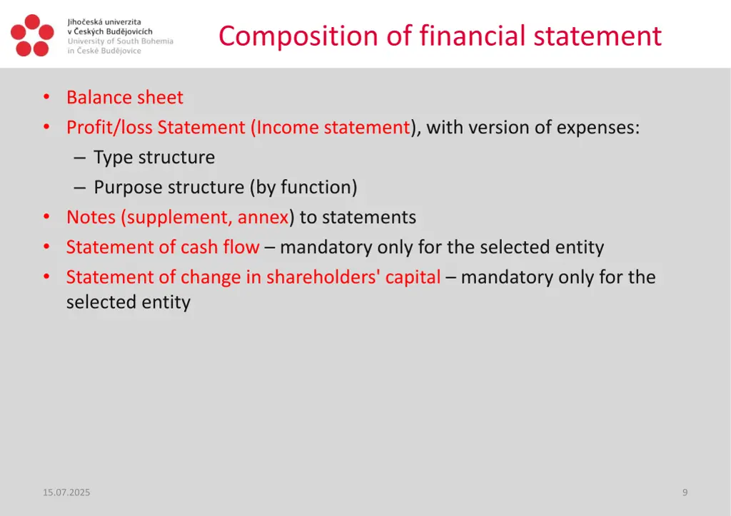 composition of financial statement